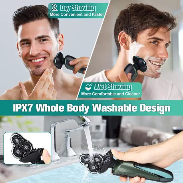Alt view image 3 of 7 - Electric Razor for Men, 3-in-1 Shaver with Floating Blades for Nose Hair &Sideburns,Replacement Blades, Pop-up Trimmer, IPX7 Waterproof, Travel Lock, Wet & Dry Use, Face Shaving Grooming Travel Kit