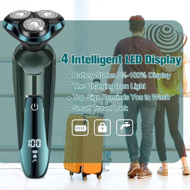 Alt view image 4 of 7 - Electric Razor for Men, 3-in-1 Shaver with Floating Blades for Nose Hair &Sideburns,Replacement Blades, Pop-up Trimmer, IPX7 Waterproof, Travel Lock, Wet & Dry Use, Face Shaving Grooming Travel Kit