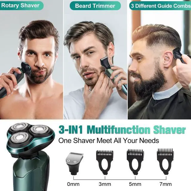 Alt view image 5 of 7 - Electric Razor for Men, 3-in-1 Shaver with Floating Blades for Nose Hair &Sideburns,Replacement Blades, Pop-up Trimmer, IPX7 Waterproof, Travel Lock, Wet & Dry Use, Face Shaving Grooming Travel Kit