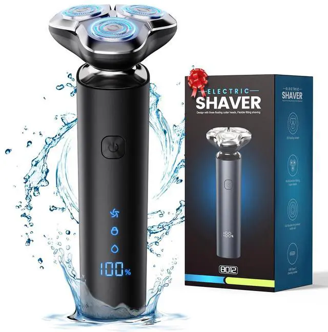 Main image of Electric Razor for Men, Men's Electric Shaver, 3-Blade Rotary Shaving System, Touch Switch, Type-C Fast Charging, LED Display, Travel Lock, 90+ Minutes Run Time