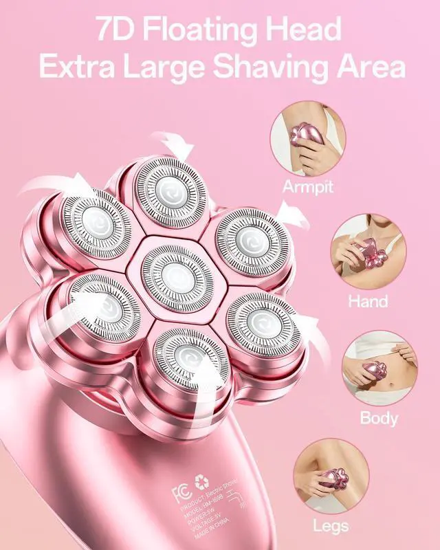 Alt view image 2 of 7 - 5-in-1 Electric Razors for Women, 7D Magnetic Heads Full Body Shaver, Waterproof Wet Dry Hair Remover with LED Display, Rechargeable Bikini Trimmer for Underarms, Face, Legs, Lips, Arms (Pink)