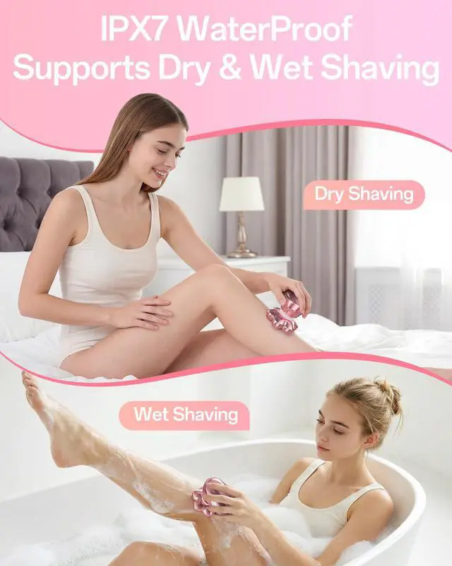 Alt view image 4 of 7 - 5-in-1 Electric Razors for Women, 7D Magnetic Heads Full Body Shaver, Waterproof Wet Dry Hair Remover with LED Display, Rechargeable Bikini Trimmer for Underarms, Face, Legs, Lips, Arms (Pink)