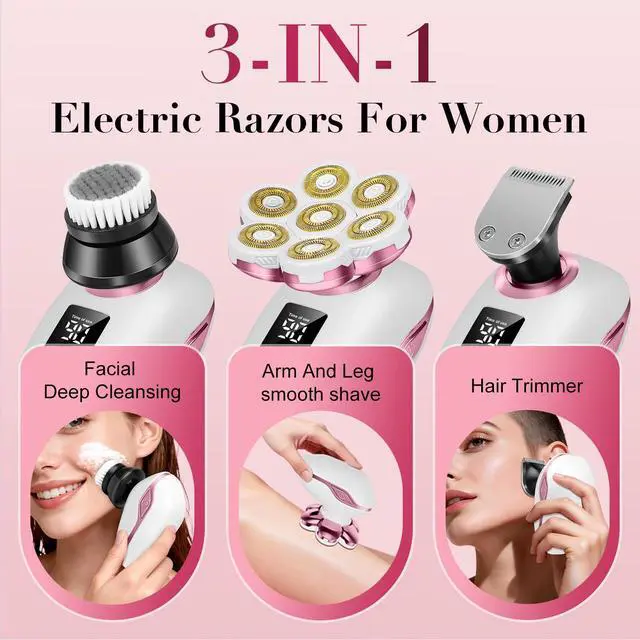 Alt view image 3 of 7 - 3-in-1 Electric Razors for Women, 7D Hypoallergenic Blades, Painless Shaver