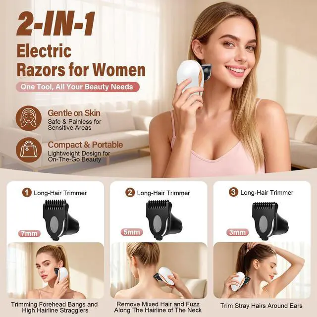 Alt view image 3 of 7 - 2-in-1 Electric Razors for Women, Sensitive Skin, Legs & Bikini Area