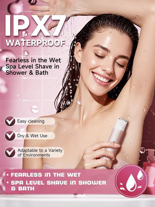 Alt view image 3 of 7 - Bikini Trimmer for Women,Shaver with Dual Heads for Body Pubic Hair,Electric Razors for Women,Facial Razor for Travel,IPX7 Waterproof,Smooth Ceramic Blade for Underarm Body Leg Face