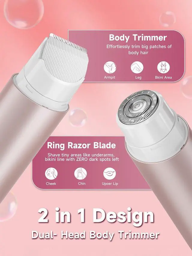 Alt view image 2 of 7 - Bikini Trimmer for Women,Shaver with Dual Heads for Body Pubic Hair,Electric Razors for Women,Facial Razor for Travel,IPX7 Waterproof,Smooth Ceramic Blade for Underarm Body Leg Face