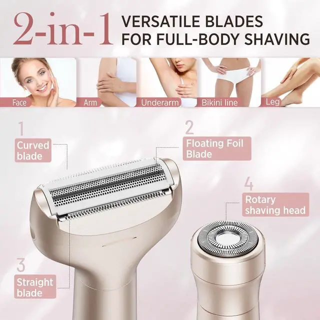 Alt view image 2 of 7 - Electric Razor for Women Rechargeable: 2-in-1 Electric Shaver for Face Legs Underarms Bikini Area - Facial Hair Remover with Smooth Shaving - Travel Lock Design (Gold)