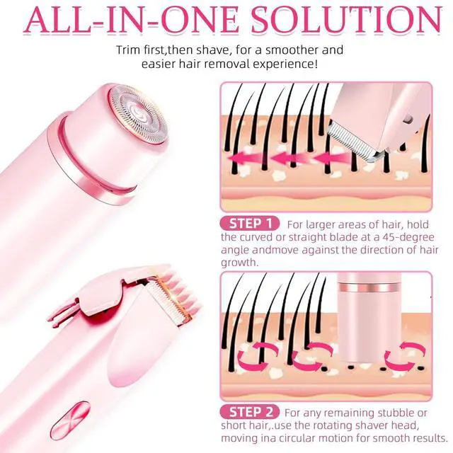 Alt view image 7 of 7 - Bikini Trimmer for Women, 2 in 1 Electric Razors for Women, Dermave Bikini Shaver, IPX7 Waterproof & Easy Cleaning, Ceramic Blade, 120 Min Cordless Runtime, Ultra Low Silent(Pink).