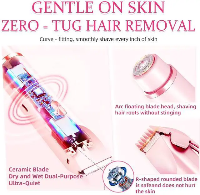 Alt view image 6 of 7 - Bikini Trimmer for Women, 2 in 1 Electric Razors for Women, Dermave Bikini Shaver, IPX7 Waterproof & Easy Cleaning, Ceramic Blade, 120 Min Cordless Runtime, Ultra Low Silent(Pink).