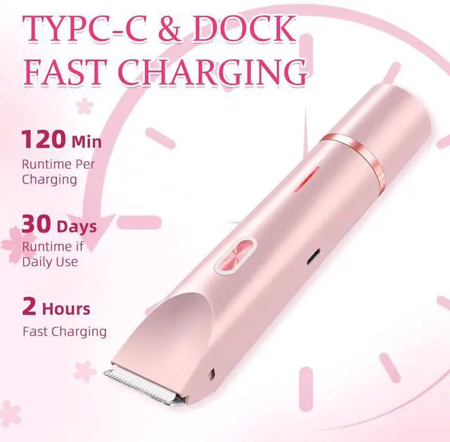 Alt view image 4 of 7 - Bikini Trimmer for Women, 2 in 1 Electric Razors for Women, Dermave Bikini Shaver, IPX7 Waterproof & Easy Cleaning, Ceramic Blade, 120 Min Cordless Runtime, Ultra Low Silent(Pink).