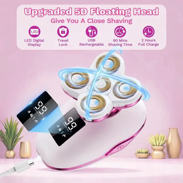 Alt view image 4 of 7 - Electric Razors for Women, 5 in 1 Lady Shavers, Electric Shaver for Women, Wet/Dry Bikini Trimmer, Rechargeable Facial Hair Removal, Painless Shaver Razor for Arms Legs Armpit Pubic Area