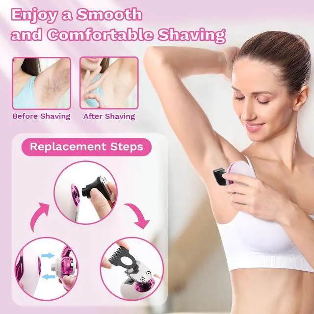 Alt view image 7 of 7 - Electric Razors for Women, 5 in 1 Lady Shavers, Electric Shaver for Women, Wet/Dry Bikini Trimmer, Rechargeable Facial Hair Removal, Painless Shaver Razor for Arms Legs Armpit Pubic Area