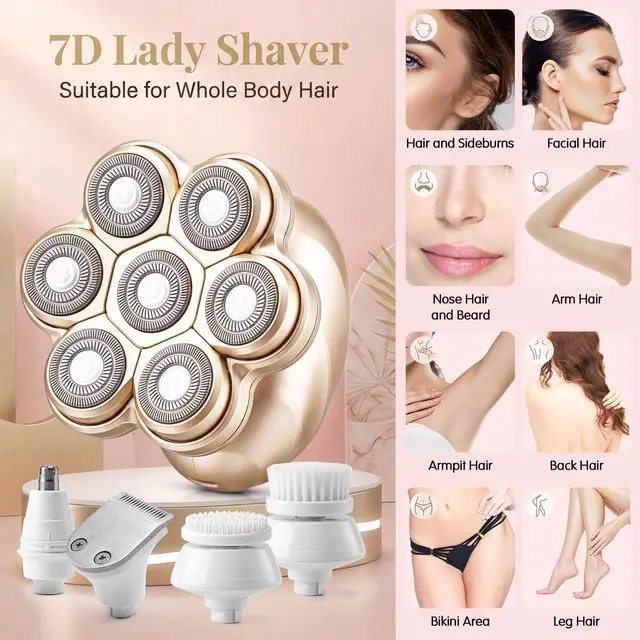 Alt view image 2 of 7 - Electric Razors for Women, 5-in-1 Magnetic Electric Shaver for Women, 7D Womens Electric Razor, Wet Dry Bikini Trimmer, Rechargeable Full Body Hair Removal for Face Arms Legs Armpit Pubic Area