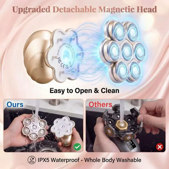 Alt view image 6 of 7 - Electric Razors for Women, 5-in-1 Magnetic Electric Shaver for Women, 7D Womens Electric Razor, Wet Dry Bikini Trimmer, Rechargeable Full Body Hair Removal for Face Arms Legs Armpit Pubic Area