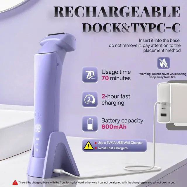 Alt view image 6 of 7 - Women Electric Shaver, 3-in-1 Blades, IPX6 Waterproof, LED