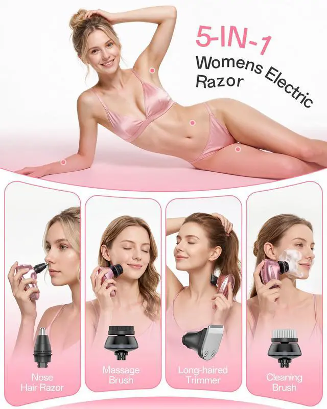 Alt view image 2 of 7 - Electric Razors for Women, 5-in-1 Womens Electric Shavers for Legs,7D Waterproof Wet Dry Travel Body Hair Remover Bikini Shavers Gift for Lady Face Underarms Public