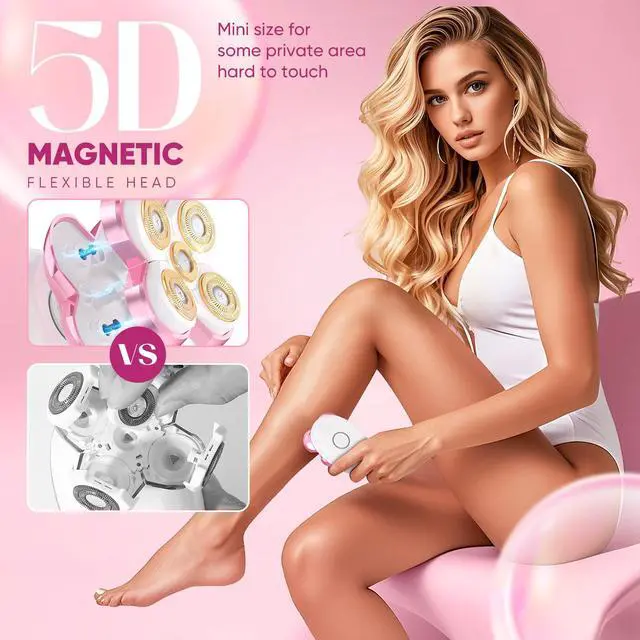 Alt view image 3 of 7 - Electric Razors for Women - Magnetic Electric Shaver for Women, Painless Hair Remover for Legs Bikini Face, Cordless Lady Trimmer for Sensitive, Detachable and Waterproof, Pink