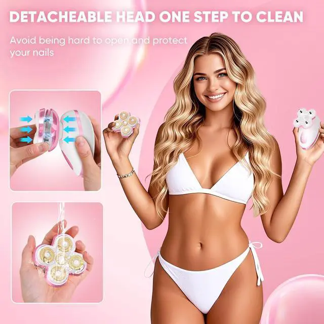 Alt view image 5 of 7 - Electric Razors for Women - Magnetic Electric Shaver for Women, Painless Hair Remover for Legs Bikini Face, Cordless Lady Trimmer for Sensitive, Detachable and Waterproof, Pink