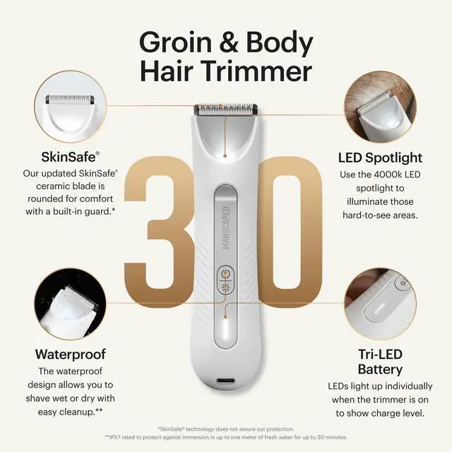 Alt view image 2 of 7 - The Lawn Mower® 3.0 Plus - Groin, Body & Bikini Hair Trimmer, Updated SkinSafe® Trimmer Blade, Waterproof Wet/Dry Groomer, USB-C Rechargeable, Mens & Women's Wireless Shaver, White Hot