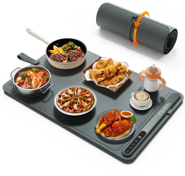 Main image of Warming Mat for Food (24"x16") 7-Level Electric Warming Tray with 400W High-Power, Timer 099H & Built-In Strap - Rollable Large Food Warming Mat for Parties & Buffet