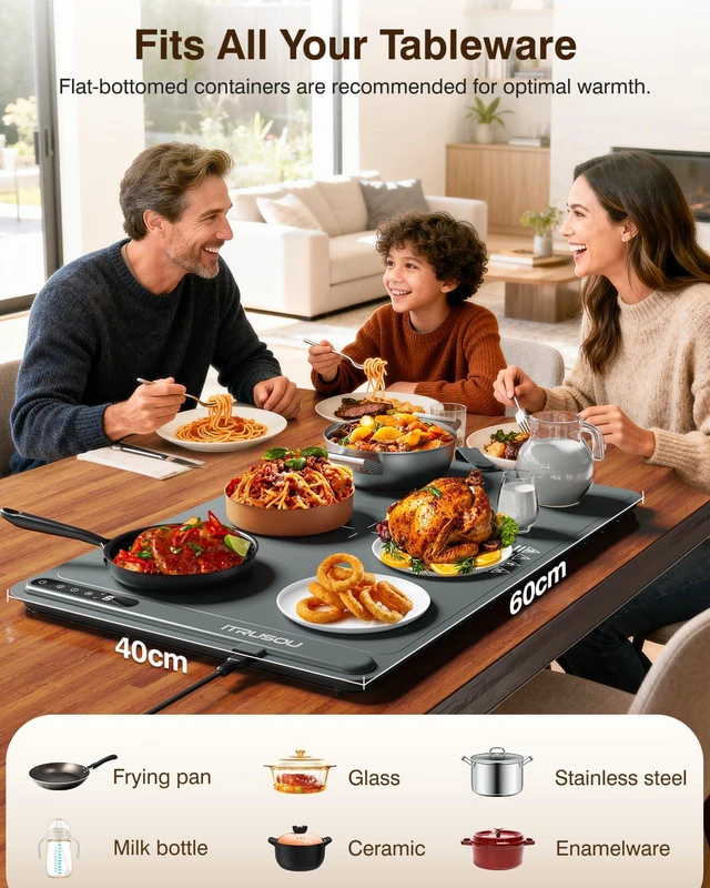 Alt view image 4 of 7 - Warming Mat for Food (24"x16") 7-Level Electric Warming Tray with 400W High-Power, Timer 099H & Built-In Strap - Rollable Large Food Warming Mat for Parties & Buffet