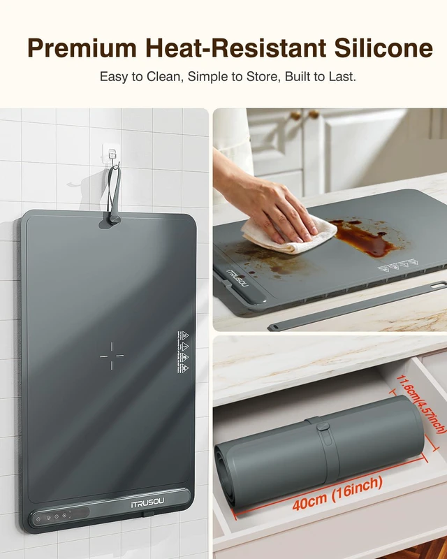 Alt view image 5 of 7 - Warming Mat for Food (24"x16") 7-Level Electric Warming Tray with 400W High-Power, Timer 099H & Built-In Strap - Rollable Large Food Warming Mat for Parties & Buffet