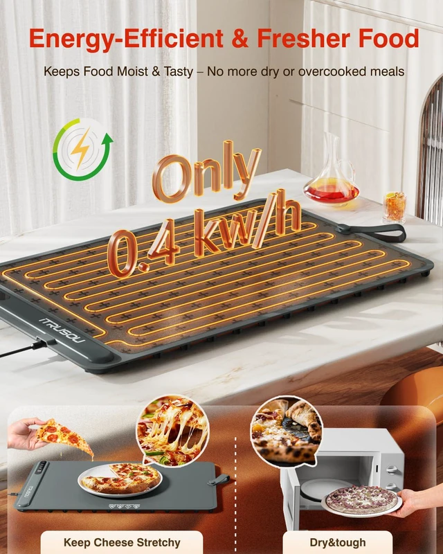 Alt view image 7 of 7 - Warming Mat for Food (24"x16") 7-Level Electric Warming Tray with 400W High-Power, Timer 099H & Built-In Strap - Rollable Large Food Warming Mat for Parties & Buffet