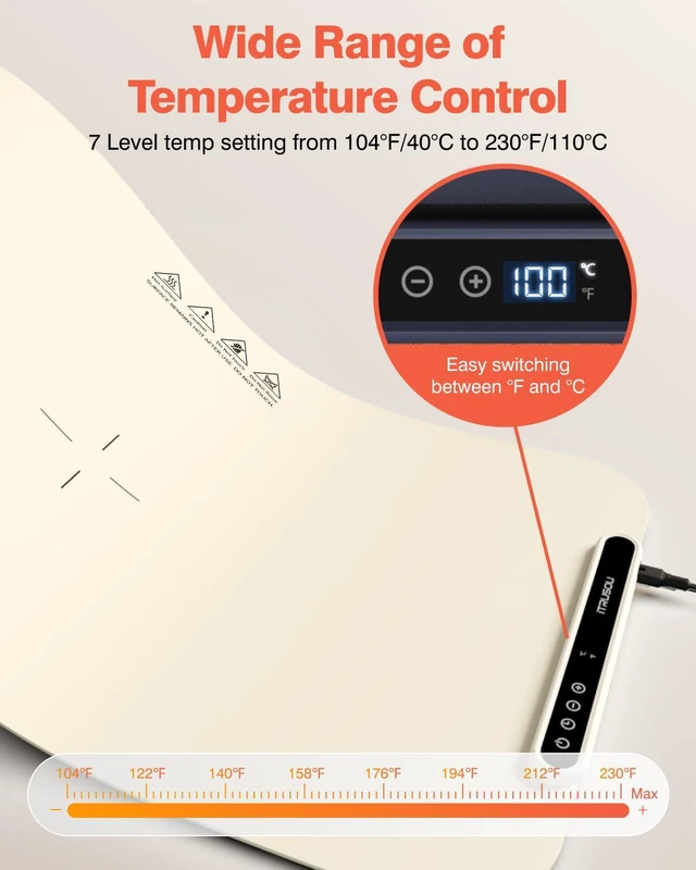 Alt view image 3 of 7 - Food Warming Mat, 27.5x16'' Electric Warming Tray with 7 Temp-Settings, 1-99h Flexible Timer, Switchable °F/°C, Rollable Food Warmer Keep Food Warm at Buffet, Party, Sabbath, Daily Use