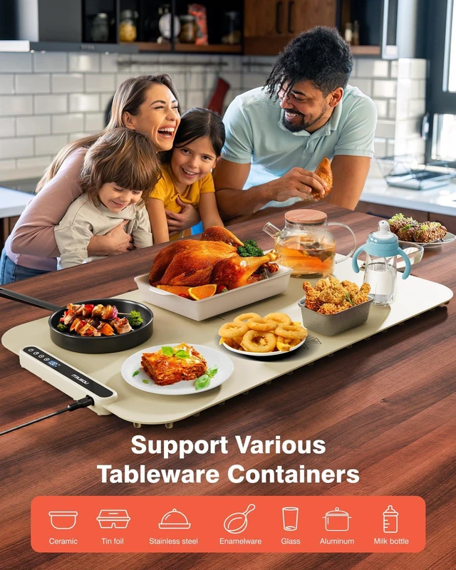 Alt view image 7 of 7 - Food Warming Mat, 27.5x16'' Electric Warming Tray with 7 Temp-Settings, 1-99h Flexible Timer, Switchable °F/°C, Rollable Food Warmer Keep Food Warm at Buffet, Party, Sabbath, Daily Use