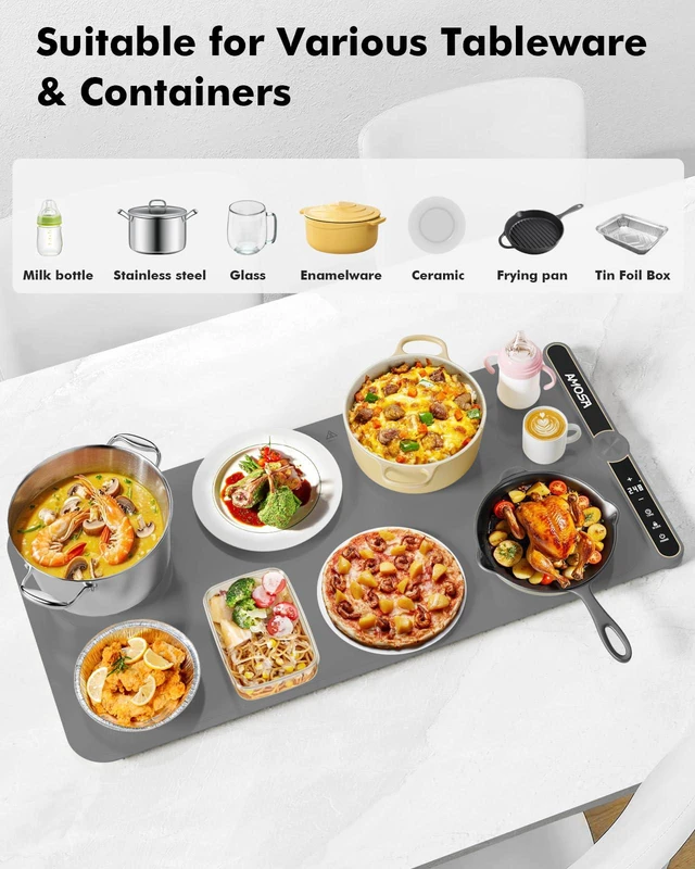 Alt view image 4 of 7 - Warming Mat for Food, Extra Large XXL32 x15 Roll Up Food Warming Mat | Fast Heating Electric Food Warmer with 9 Level Temperature and 6 Hours Timer Portable Warming Trays for Buffets Party (Grey)