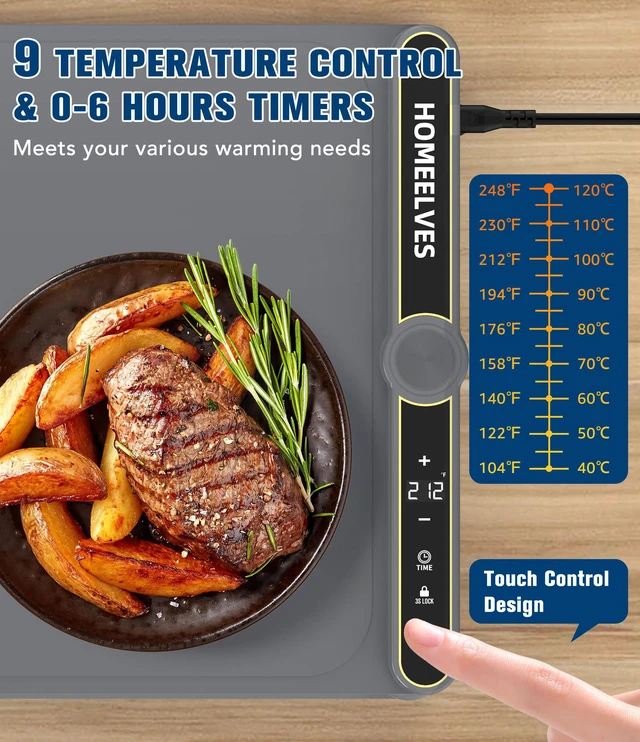 Alt view image 2 of 6 - Warming Mat for Food,Rapid Heating Food Warming Mat | Warming Tray,9 Temp Setting,6H Timer,Warming Pads for Food,Rollable Food Warmers for Parties Buffet