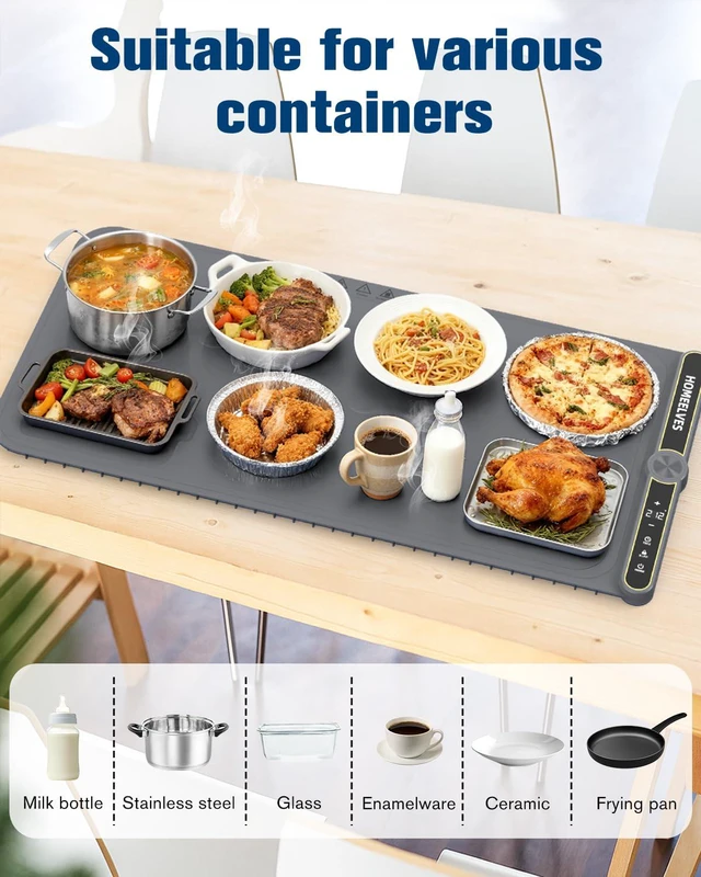 Alt view image 4 of 6 - Warming Mat for Food,Rapid Heating Food Warming Mat | Warming Tray,9 Temp Setting,6H Timer,Warming Pads for Food,Rollable Food Warmers for Parties Buffet