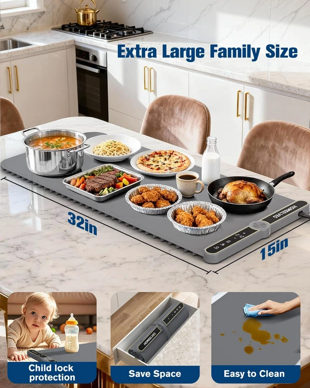 Alt view image 5 of 6 - Warming Mat for Food,Rapid Heating Food Warming Mat | Warming Tray,9 Temp Setting,6H Timer,Warming Pads for Food,Rollable Food Warmers for Parties Buffet