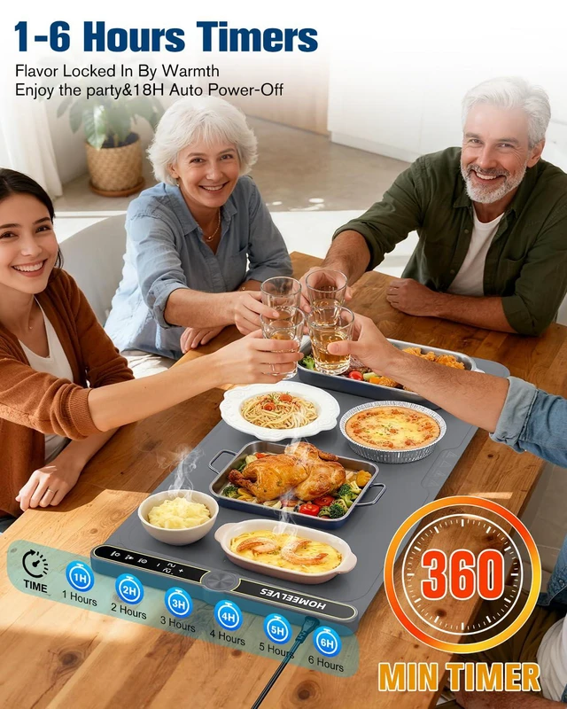 Alt view image 6 of 6 - Warming Mat for Food,Rapid Heating Food Warming Mat | Warming Tray,9 Temp Setting,6H Timer,Warming Pads for Food,Rollable Food Warmers for Parties Buffet