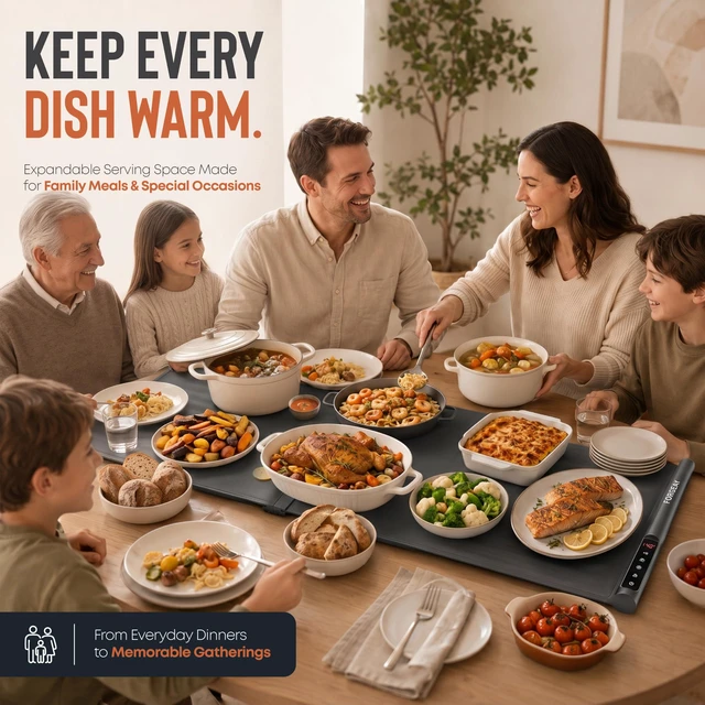 Alt view image 2 of 7 - XXL Food Warming Mat Countertop 42"x16" 2 Piece Extendable Electric Warming Tray for Buffets & Parties Extra Large Roll Up Silicone Food Warmer Mat with 8 Temp Settings, Auto Shut Off Food Warmer