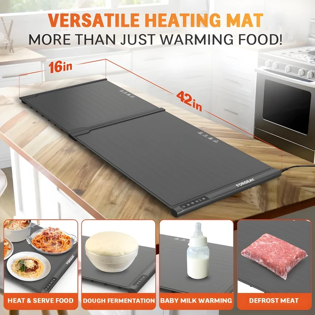 Alt view image 7 of 7 - XXL Food Warming Mat Countertop 42"x16" 2 Piece Extendable Electric Warming Tray for Buffets & Parties Extra Large Roll Up Silicone Food Warmer Mat with 8 Temp Settings, Auto Shut Off Food Warmer