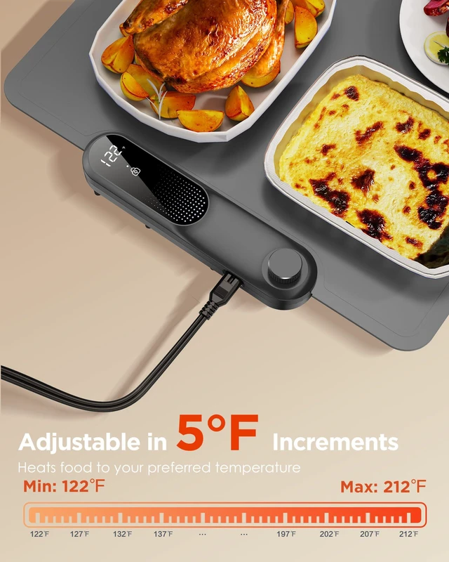 Alt view image 3 of 7 - Food Warming Mat, 35"x16" Food Warmers for Parties Buffet | Fast Full-Surface Warming Mat for Food with 19 Level Adjustable Temperature and 6 Hours Timer, Roll Up Food Warmer
