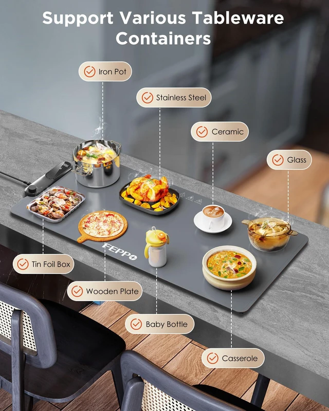Alt view image 5 of 7 - Food Warming Mat, 35"x16" Food Warmers for Parties Buffet | Fast Full-Surface Warming Mat for Food with 19 Level Adjustable Temperature and 6 Hours Timer, Roll Up Food Warmer