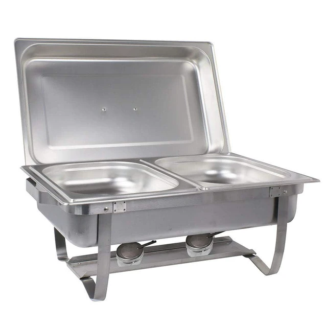 Alt view image 2 of 7 - Foldable Buffet Chafing Dish Set, 8 Piece | Foldable frame, lid, water pan, 2 food pans, 2 fuel holders, 8 qt capacity