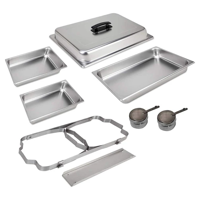 Alt view image 3 of 7 - Foldable Buffet Chafing Dish Set, 8 Piece | Foldable frame, lid, water pan, 2 food pans, 2 fuel holders, 8 qt capacity