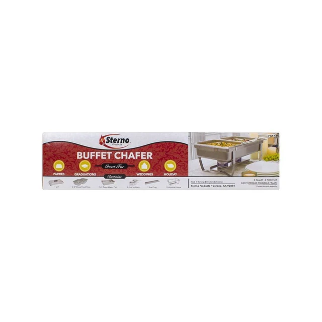 Alt view image 4 of 7 - Foldable Buffet Chafing Dish Set, 8 Piece | Foldable frame, lid, water pan, 2 food pans, 2 fuel holders, 8 qt capacity