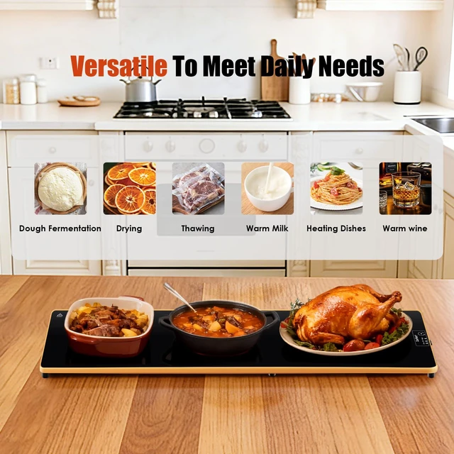 Alt view image 7 of 7 - Electric Warming Tray(Extra Long 40x12),Food Warmer for Parties Buffet,Family Gatherings,Adjustable Temp (158°F-291°F),Chafing Dishes for Buffets.Keep Food Warm 24 Hours,Tempered Glass Warming Mat