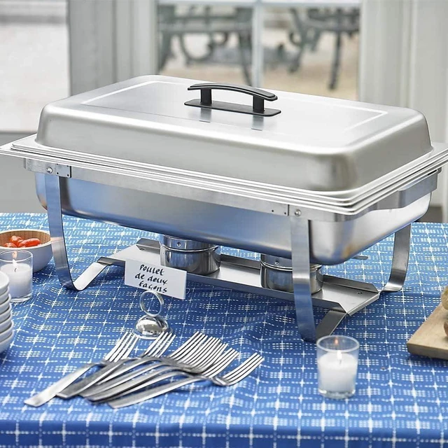 Alt view image 6 of 7 - Foldable Buffet Chafing Dish Set, 8 Piece | Foldable frame, lid, water pan, 2 food pans, 2 fuel holders, 8 qt capacity