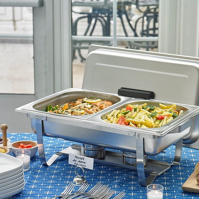 Alt view image 7 of 7 - Foldable Buffet Chafing Dish Set, 8 Piece | Foldable frame, lid, water pan, 2 food pans, 2 fuel holders, 8 qt capacity