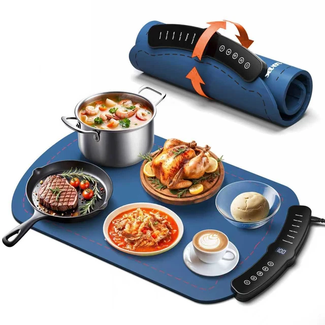 Main image of Food Warming Mat,7 Temp,4H Timer,Roll Heat Pad,Thermochromic Line | 8s Rapid Even Heating,Built-in Child Lock&Auto Shutoff,Multi-use for Warming,Defrosting&Dough Fermentation for Daily Dining