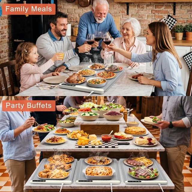 Alt view image 5 of 7 - Warming Mat for Food with Heat Resistant Pad, Prevent Countertop Cracks, Keep Meal Warm, Rapid and Full Surface Heating, 6 Temp Settings, 6H Timer, Upgraded Rollable Portable Food Warmer Mat Grey
