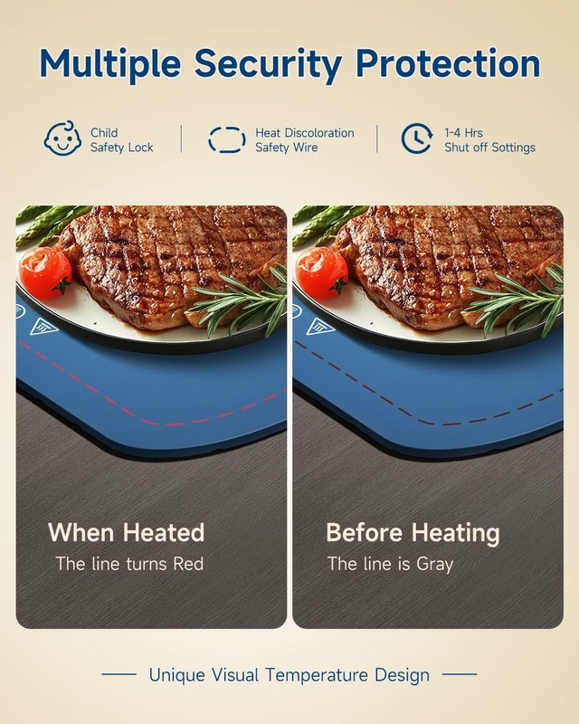 Alt view image 4 of 7 - Food Warming Mat,7 Temp,4H Timer,Roll Heat Pad,Thermochromic Line | 8s Rapid Even Heating,Built-in Child Lock&Auto Shutoff,Multi-use for Warming,Defrosting&Dough Fermentation for Daily Dining