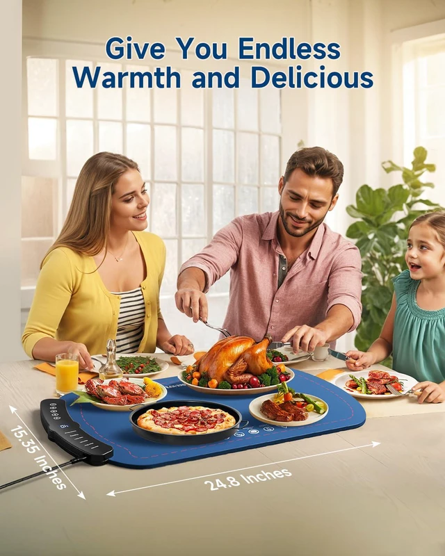 Alt view image 7 of 7 - Food Warming Mat,7 Temp,4H Timer,Roll Heat Pad,Thermochromic Line | 8s Rapid Even Heating,Built-in Child Lock&Auto Shutoff,Multi-use for Warming,Defrosting&Dough Fermentation for Daily Dining