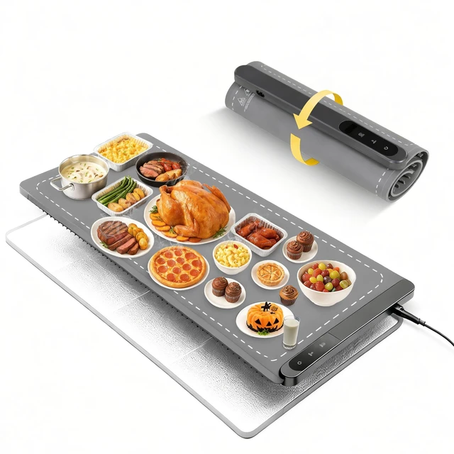 Main image of Food Warming Mat Extra Large 43"x16" with Insulation Pad for Countertop, Chafing Dishes for Buffet, Food Warmers for Parties, Hot Pads for Kitchen, Portable Heating Pad, 560W Custom Warm Setting, Grey