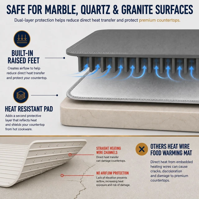 Alt view image 2 of 7 - Food Warming Mat Extra Large 43"x16" with Insulation Pad for Countertop, Chafing Dishes for Buffet, Food Warmers for Parties, Hot Pads for Kitchen, Portable Heating Pad, 560W Custom Warm Setting, Grey